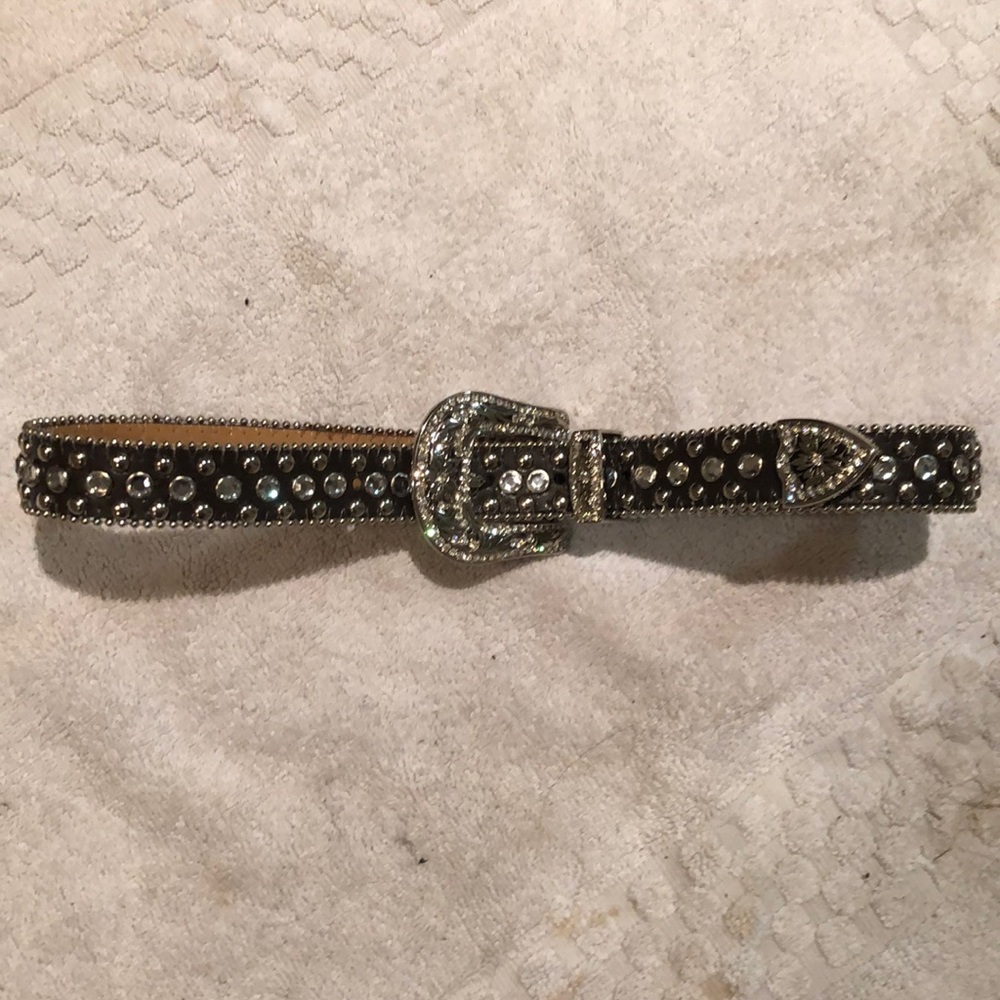 Rhinestone studded leather belt